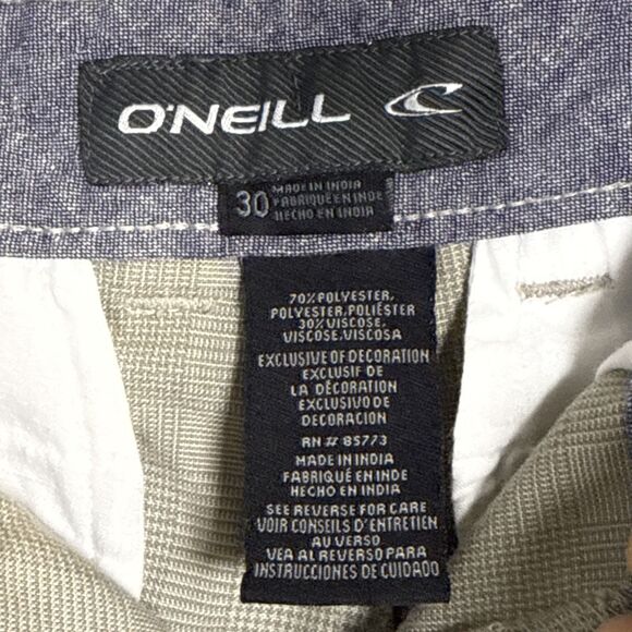O'neill Plaid Shorts Chinos Casual Flat Front Knaki Tan Mens Size 30 - Picture 4 of 8